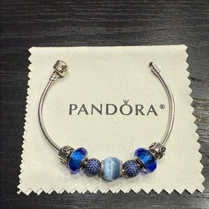 Pandora Silver Bracelet with Blue Charms